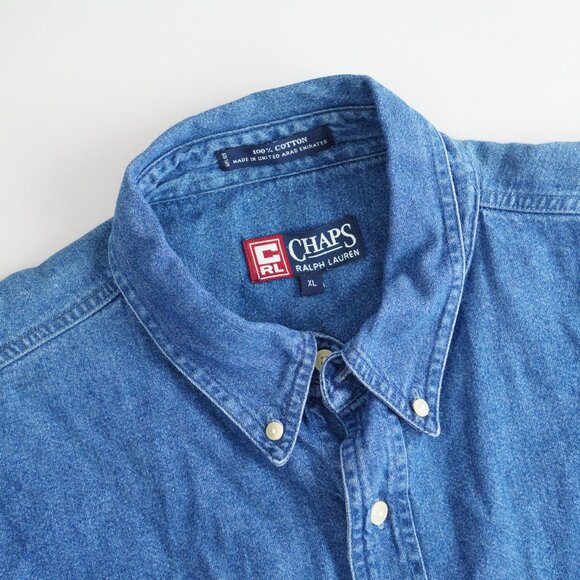Vintage Chaps Ralph Lauren Denim Button Down Shirt Long Sleeve Mens Size XL - Picture 2 of 14